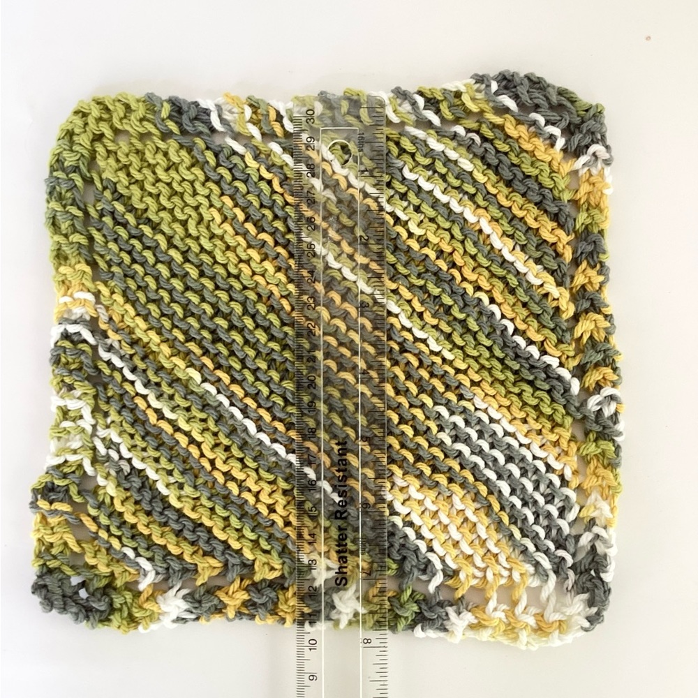Dishcloth Washcloth Hand Crafted Gold Green Knit Cotton Rustic - Picture 6 of 16